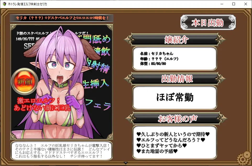 夜猫子发情精灵妹剑士塞莉卡 截图 1
